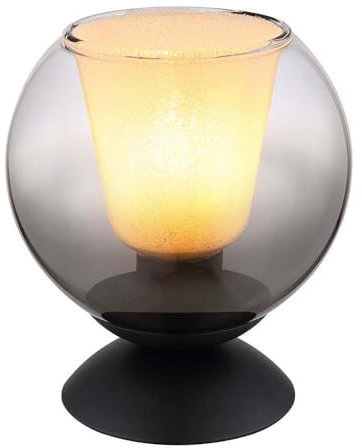 Tischleuchte Tischlampe Nachttischleuchte Schalter rauchfarben schwarz H 19 cm