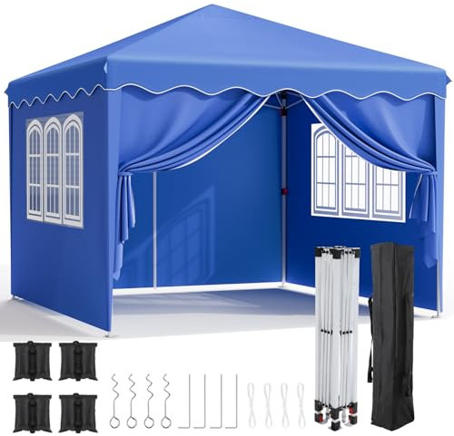 Pavillon 3x3, Faltpavillon Wasserdicht Stabil Winterfest, UV Schutz 50+,Faltpavillon 3x3 mit 4 Seitenteilen, Gartenpavillon Höhenverstellbar, Faltbare Pavillon Zelt für Camping, Partys, Marineblau