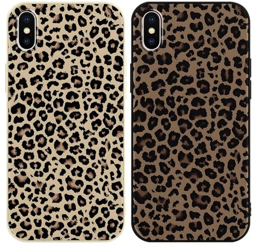 Phoona 2 Packs Leopard Cheetah Pattern Phone Case for iPhone X 5,8, Cute Aesthetic Design Print Funda with TPU Slim Liquid Silicone Shockproof Protection Soft Phone Cover for Women Girls
