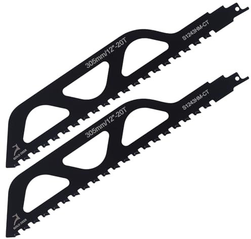 GOLD DEER 2PCS 12Inch Masonry Reciprocating Saw Blade Tipped Cutting Recip Saw Blades Demolition Saw Blade for Cutting Red Brick, Light Brick, Fiber Cement, Aerated Concrete,Cinder Block (305mm/12)