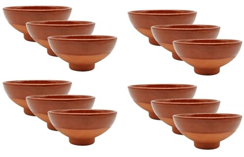 Acan Tradineur - Pack de 12 tazas de barro para vino, Nº 2, tazón, cuenco para licores, aperitivos, producto artesanal, fabricado en España (Marrón - 12,2 x 5,7 cm)