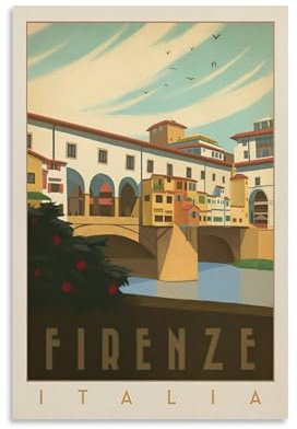 Vintage-Reiseposter Italia Firenze, Gemälde auf Leinwand, Wandkunst, Poster, Rollbild, Wanddekoration, Heimposter, 30 x 45 cm