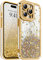 Ethanger for Sparkling Gradient Glitter Case for iPhone 15 Pro Max, Crystal Rhinestone Border Heart Back Cover for Girl Women Shockproof Soft TPU Cover for iPhone 15 Pro Max, Gold