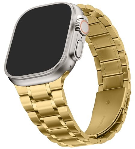 HITZEE Metall Armbänder Kompatibel with Apple Watch Armband 49mm 46mm 45mm 44mm 42mm, Edelstahl Ersatzband Damen Herren Band Kompatibel für iWatch Ultra 2 Serie 10 9 8 7 SE 6 5 4 3 2 1, Gold