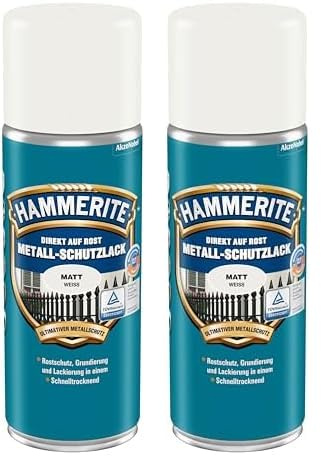 Hammerite Metallschutzlack matt weiß 400ml (Packung mit 2)