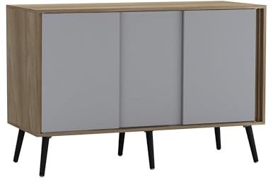 URBNLIVING 3-Door Sliding Sideboard Cabinet with Wooden Legs, Modern Cupboard, Credenza for Living Room, Dining Room or Office, Storage Organizer with Stylish Sliding Doors, Mix & Match Colour Combos
