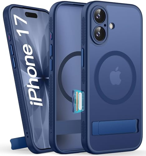 SIXBOX für iPhone 17 Hülle mit Ständer, Blau | Kompatibel mit MagSafe, Kamerasteuerung Capture Button, Stoßfeste Handyhülle, Militär Schutzhülle, Slim Case für iPhone 17