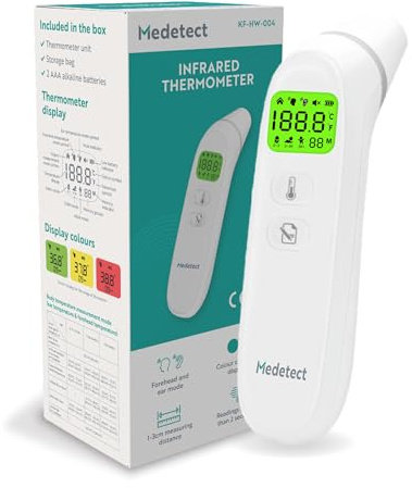 Medetect Infrared Thermometer - CE Approved- NHS Supplier - In-Ear, Forehead, Object - for Newborn, Baby, Kids, Children & Adults