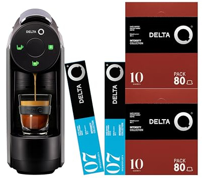 Delta Q MiniQool Kapselmaschine, Grau, inkl. 180 Kapseln | 19 bar Druck, 0,6 l Tank, inklusive 160 Qalidus-Kapseln und 20 entkoffeinierten Caps, ultrakompaktes Design