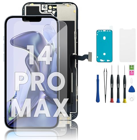 Hoonyer LCD Display Ersatz Set für 14 Pro Max (6,7 Zoll), 3D Touch Bildschirm mit Rahmen & Digitizer, inkl. Reparaturwerkzeug, wasserdichtem Klebestreifen & gehärtetem Displayschutz
