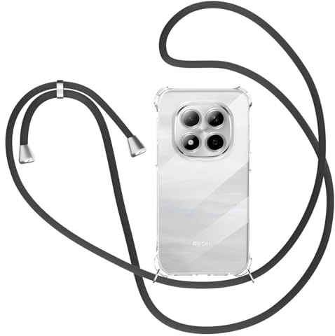XTCASE Handykette Hülle für Xiaomi Redmi Note 15 5G mit Band, Transparent Silikon Handyhülle für Xiaomi Redmi Note 15 5G mit Kette Stossfest Schutzhülle - Schnur mit Case zum Umhängen in Schwarz
