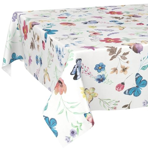 Wachstuchtischdecke Tischdecke abwaschbar Wachstischdecke pflegeleicht wasserabweisend Lotuseffekt Gartentischdecke Schmetterlinge 180 x 100 cm Schnittkante