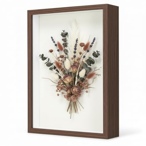 Cadre Photo 3D à remplir, 21 x 29,7 cm,3 cm de Profondeur,Noyer | Cadre Photo Profond à remplir, boîte vitrine avec Plaque Acrylique Transparente pour Photos,médailles,Cadeaux,Fleurs séchées