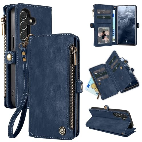 LBH Handy Hülle für Samsung Galaxy A15 / A15 5G Klapphülle RFID Schutz Wallet Geldbeutel Geldbörse Cover Case Flipcase Kartenfächer Geldfach Münzfach Blau