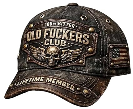 Frenaki Old Fuckers Club Vintage Baseball Cap, Gewaschene Baumwolle, schwarz, verstellbar, Used-Look – witziges Vintage-Design (1pc)