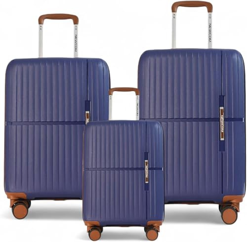 Super Solu NEWCOM Hartschalen-Trolley 3er-Set, Weiß, PP-Material, 4 Doppelrollen, 38L/45L/51L (Blau)