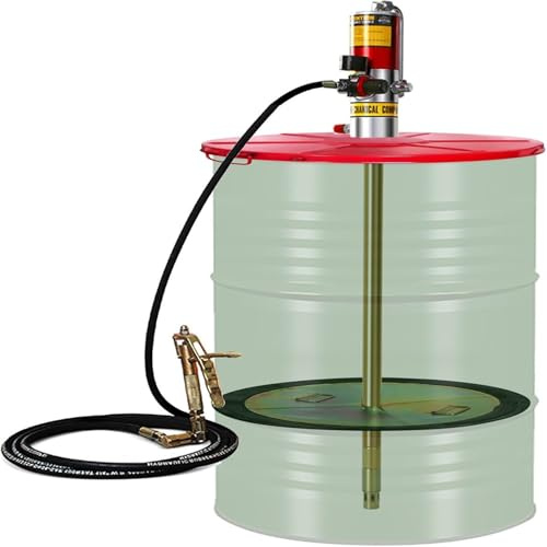 HajMyrdonyx Tragbare, Druckluftbetriebene Fettpumpe (50:1) Für 208-Liter-Eimer, Hochdruck-Fettpresse Mit 4,9 M Schlauch, Fettpumpen-Set Mit Einer Fördermenge Von 0,85 Litern Pro Minute.