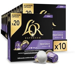 L'Or Espresso Café - 200 Capsules Lungo Profondo Intensité 8 - compatible Nespresso®* ( lot de 20 x 10)