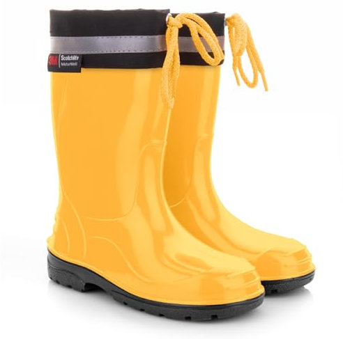 Lemigo Unisex Bambini Stivali in Gomma con Polsino Stivali da Pioggia Scarpe da Pioggia KIM 20-35 EU (Giallo, 32)