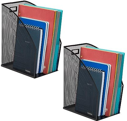 Mind Reader Vertical File Storage, Desktop Organizer, Workspace, Office, Metal Mesh, 6.25 L x 10 W x 12.5 H, Set of 2, Black