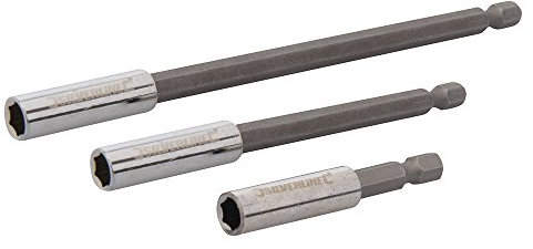 3 Piece Magnetic Screwdriver Bit Holder Set – 60mm 100mm 150mm – ¼” Power Drill Bit Hex Shank – Driver Extension Sockets For Combi Hammer Impact Tools