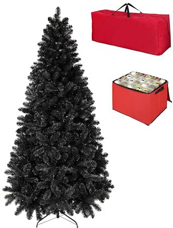 Totò Piccinni Albero di Natale Artificiale NOEL, Folto, Effetto Realistico, Rami a Gancio, Facile Montaggio, PVC, Ignifugo con Borsone (210 cm, Nero)