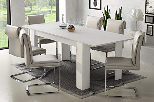 Dmora Table de salle à manger extensible, Console extensible, Table moderne avec rallonge, 160 / 220x88h80 cm, Couleur blanc