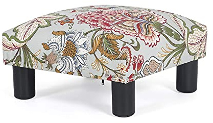 Joveco Kleiner Fußstützen-Hocker, Ottomane, 38,1 cm, Stoff, quadratisch, Fußhocker, gepolsterte Fußstütze für Stuhl, unter dem Schreibtisch, Büro, Wohnzimmer, Boho-Blumenmuster