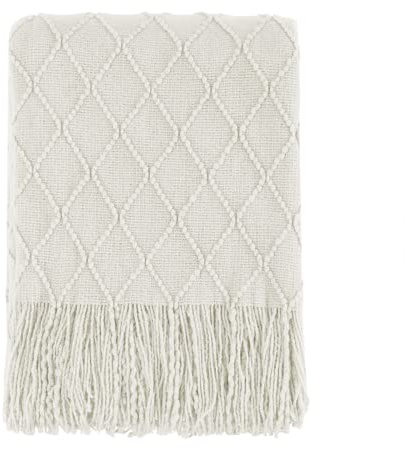 BOURINA Textured Solid Soft Sofa Throw Couch Cover Knitted Decorative Blanket, Beige, 152x203cm