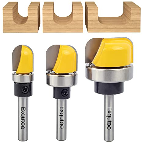 Exqutoo 3Pcs 1/4 Shank Carbide Round Nose Groove Router Bit Set Modello Router Piallatura Testa Set con Cuscinetto a Sfera Incisione Router Piallatura Testa di Piallatura Taglierina Legno Strumenti