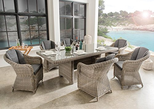 Destiny Sitzgruppe Malaga Luna 6 Sessel + Tisch 200x100x75cm, Vintage grau