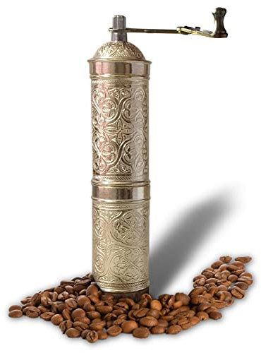 Moulin à café ancien, rechargeable de style turc avec broyeur réglable, moulin à café manuel avec poignée – Type plat (doré)