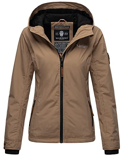MARIKOO Damen Übergangsjacke Outdoor Windbreaker Regenjacke Fleece Jacke Gefüttert Kapuze XS - XXL BROMBEERE