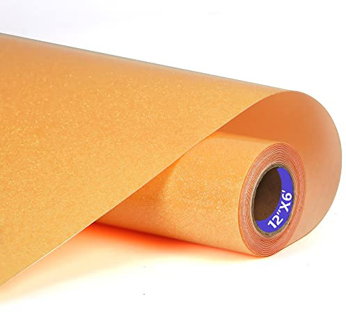 SHOMKIEE Glitter Orange HTV Heat Transfer Vinyl Orange Rolls12inch by 6feet PU Stretch Iron on for T-Shirt for Silhouette and Cameo (6ft, Glitter Orange Yellow)