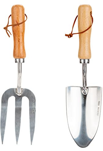 VFM - Garden Fork & Trowel Set - Stainless Steel With Wooden Handles