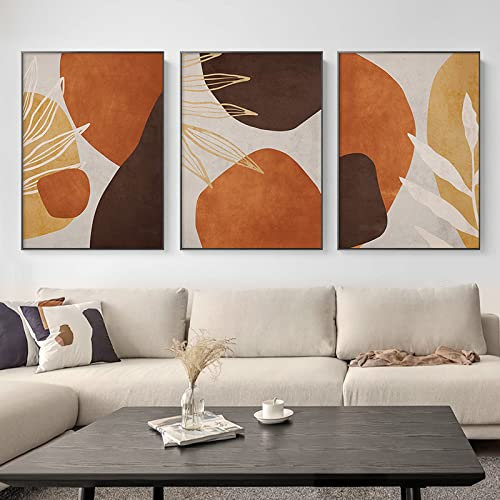 iYoucase Moderne Toile tableau Peinture Abstraite Brun Orange Affiches Et Gravures Minimaliste Murale Art Tableaux Pour Salon Chambre Decoration À La Maison 40x60cmx3 Sans Cadre