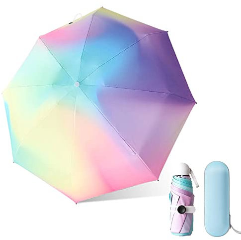 YumSur Folding Travel Umbrella,Mini Umbrella Small UV Umbrella with Capsule Case 8 Ribs Anti-UV Umbrella Fast Dry and Lightweight Compact Folding Umbrella for Men Women