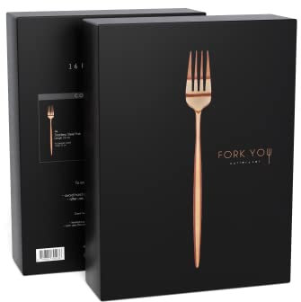 FORK YOU Besteck Set Kupfer Matt (16-teilig), rostfreier Edelstahl, Tafelbesteck für 4 Personen, spülmaschinenfest, Geschenk Set in hochwertiger Geschenkbox