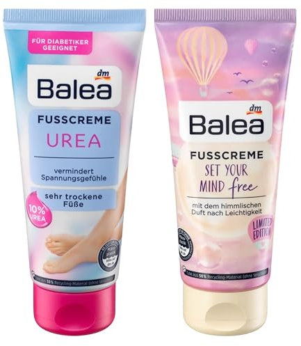 Balea 2er-Set Fußpflege: Fußcreme mit 10% UREA vermindert Spannungsgefühle bei sehr trockenen Füßen (100 ml) + Fußcreme SET YOUR MIND FREE für beanspruchte Füße (100 ml), 200 ml