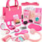 Hohosunlar Little Girl Purse with Pretend Makeup for Toddler, 49PCS Kids Play Handbag Set - Fake Make Up Bag Wallet Toy Phone Key Credit Cards Birthday for Girl Age 3 4 5 6 7 8 Year Old