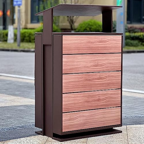 NOLLAM Papelera Grande De Madera Para Exteriores, Papelera De Acero Y Madera, Caja De Basura, Contenedor De Basura, Papelera Con Tapa, Caja De Jardín, Caja De Equipamiento, Papelera Con Tapa