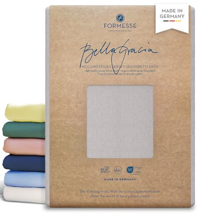 Bella Gracia hochwertiges Jersey-Spannbettlaken: glatt, weich schöne Farben | FORMESSE Farbe Nebelgrau; 200x220-200x240cm, bis 25cm; 97% Baumwoll-Kompaktgarn, 3% Elastan; pillingarm, faltenfrei, 60°C
