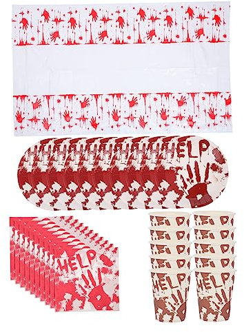 Lurrose 1 Satz Halloween-Dekoration Halloween-Papiertaschentücher Alptraum-Partyzubehör Papierbecher Tischdecke Halloween-Geschirr Halloween-Platte Papierfach Pappbecher Requisiten Besteck