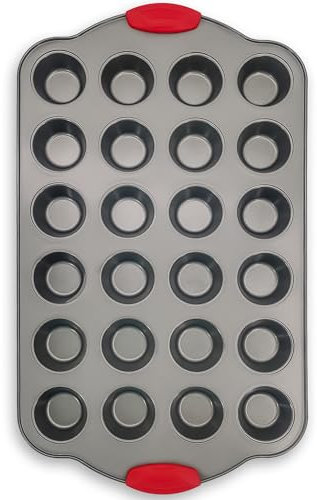 Boxiki Kitchen Moule à Mini Muffins 24 Cavités avec Poignées en Silicone | Moule à Cupcakes Antiadhésif Professionnel pour Muffins, Cupcakes, Bouchées d'Œufs, et Plus