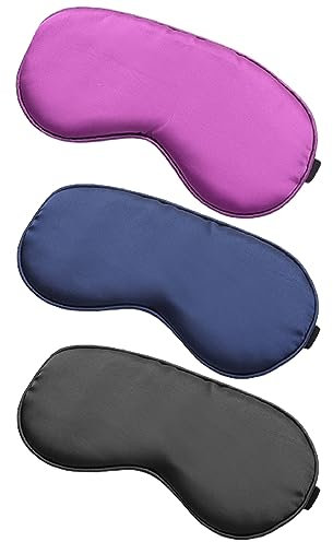 3 Stück Seiden Schlafmaske Augenmaske Zum Schlafen Augenschutz Für Nachtschlaf Reisen Nickerchen Weich Elastischer Verstellbar (Schwarz, Blau, Lila)