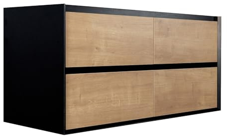 Vente-unique-Mueble de baño Flotante para Lavabo - Color Natural Claro y Negro - 120 cm - LANNICK