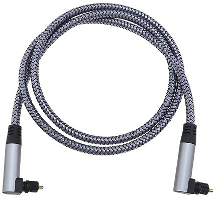 EMSea Doppio cavo audio ottico ad angolo retto a 90 gradi con spina a rotazione libera a 360 gradi, cavo Toslink in nylon intrecciato audio digitale in fibra ottica da maschio a maschio, 1 m