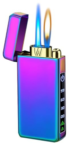 Jet Fackel Zigarettenanzünder Dual Flame Soft Fackel Flamme 2 in 1 Zigarettenanzünder Butan Kraftstoff Nachfüllbar Gut für Zigarettenrohr Geschenk (Regenbogen)