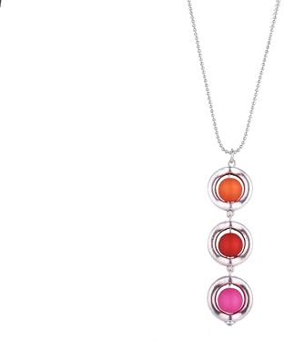 Adi-Modeschmuck lange Kette 'Dahlia', 3-teiliger Anhänger mit Polaris Perlen an einer feinen Kugelkette aus Edelstahl, handgefertigt in Berlin (Orange, Hellrot, Pink)