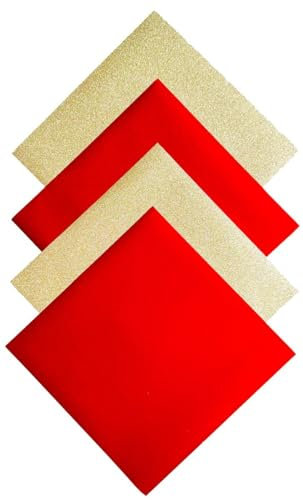 Faltpapier Glitter Gold/ Rot, 32 Blatt, 15x15cm 110g/m2
